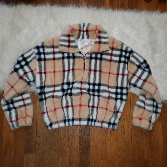 Honey & Sparkle Faux Fur Plaid Cropped Hoodie - Picture 3 of 11